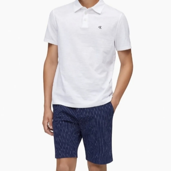 Calvin Klein Linen Navy Pinstripe Shorts Size 36 - Picture 1 of 9